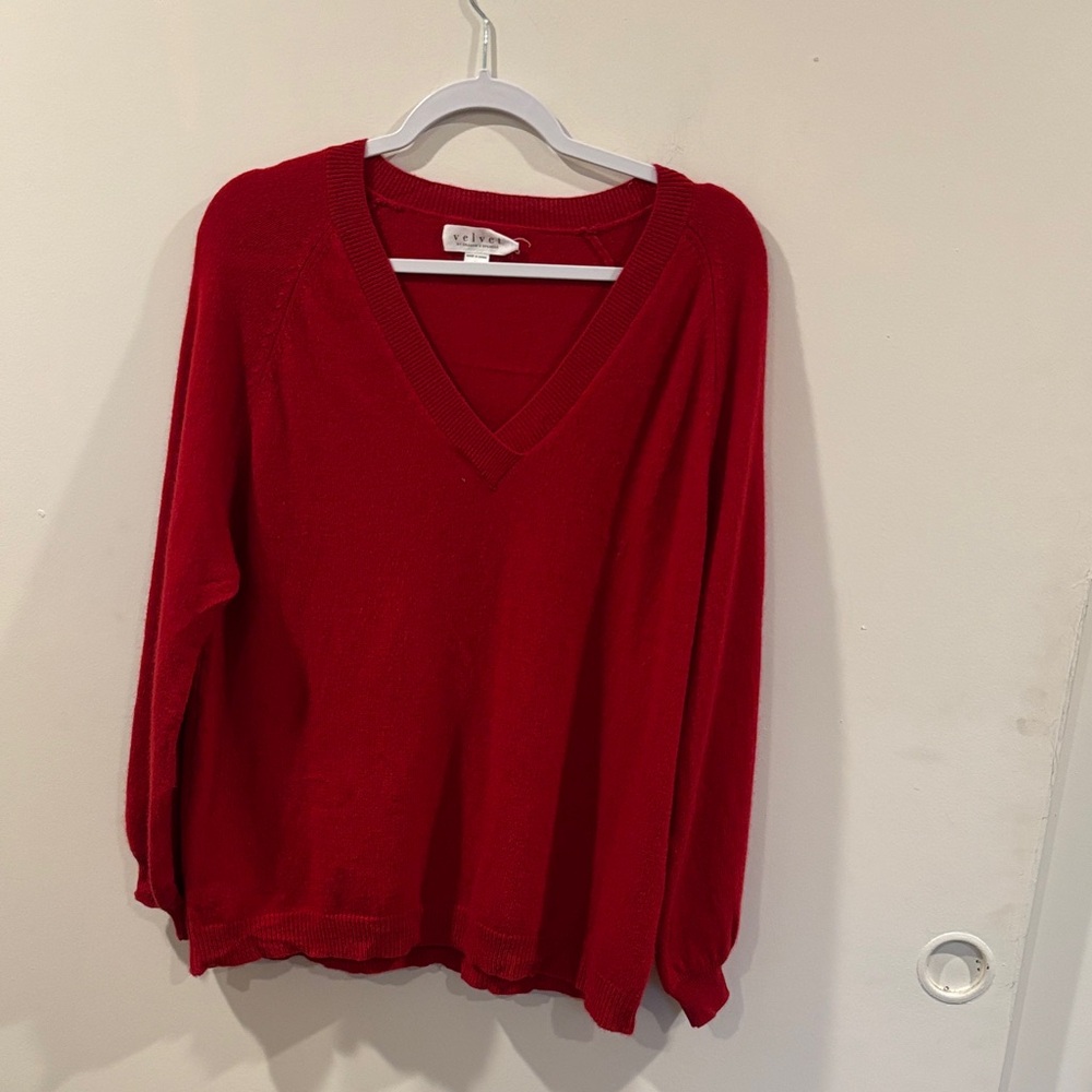 Velvet Rich Red V-Neck Sweater